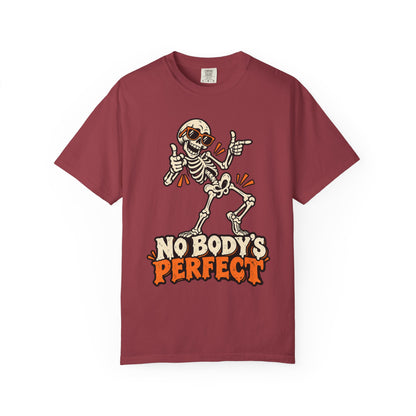 Skeleton "No Body's Perfect" Halloween Graphic T-Shirt