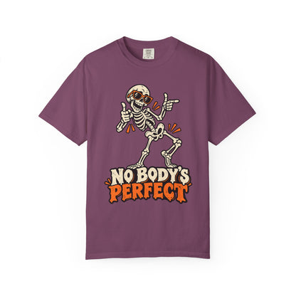 Skeleton "No Body's Perfect" Halloween Graphic T-Shirt