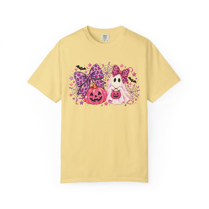 Pink Halloween Ghost & Pumpkin Graphic T-Shirt