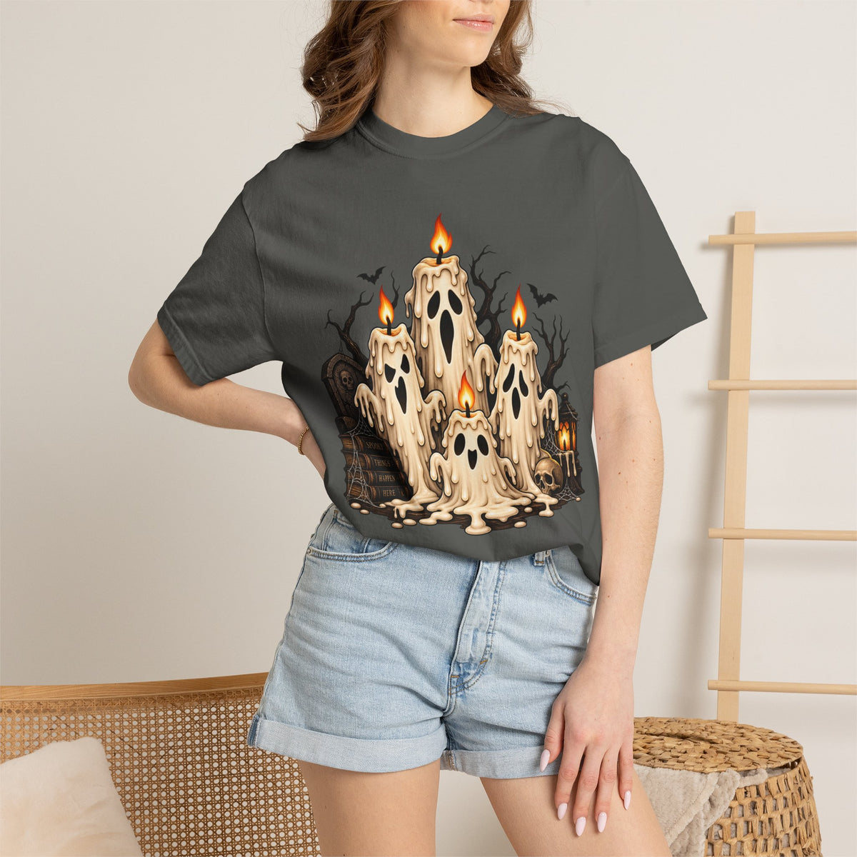 Melting Ghost Candle Halloween Graphic T-Shirt