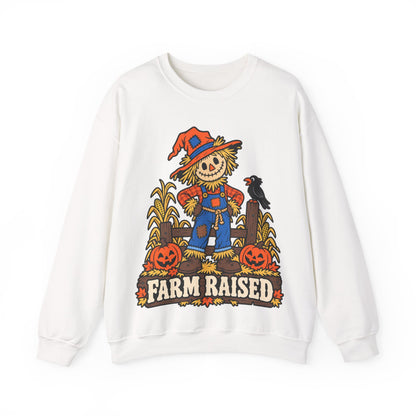 Farm Raised Scarecrow Sweatshirt — Cute Halloween Pumpkin Patch Crewneck