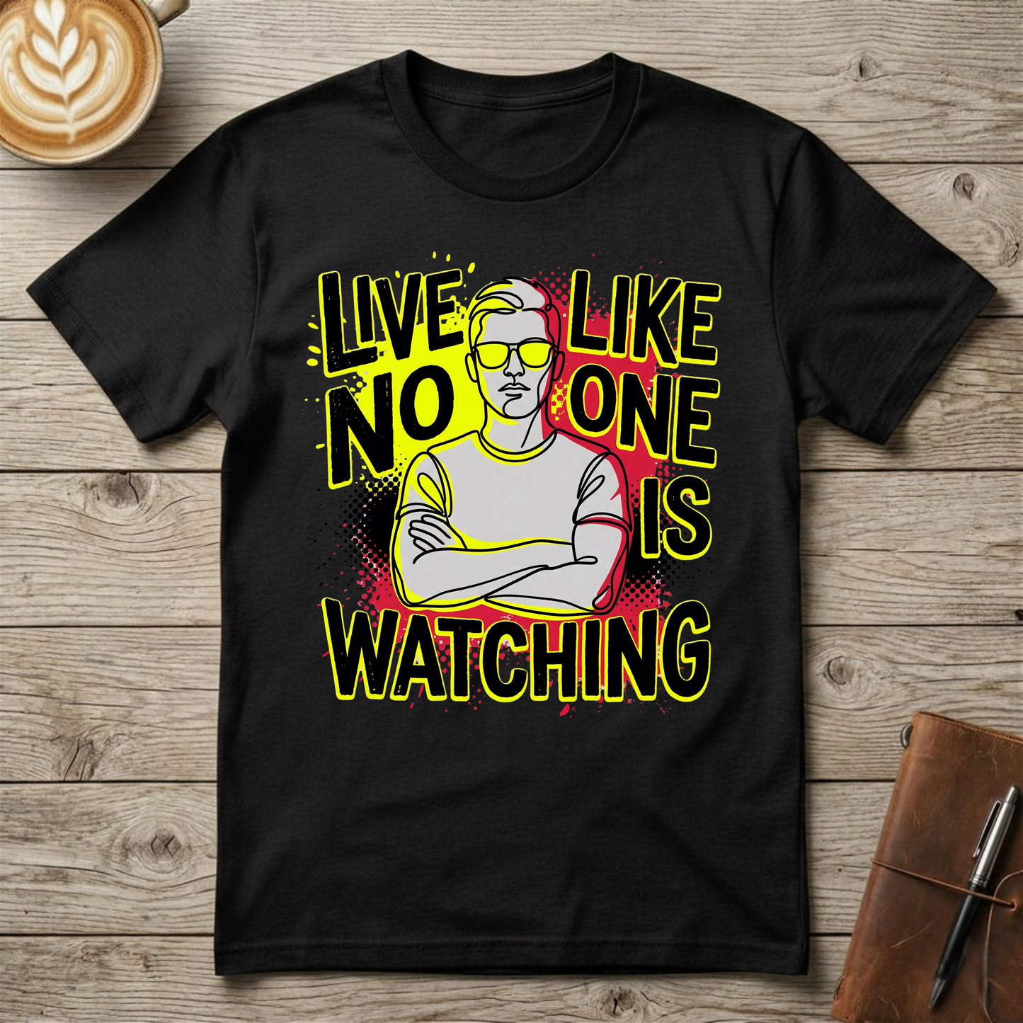 Bold Retro "Live Like No One Is Watching" Graphic T-Shirt