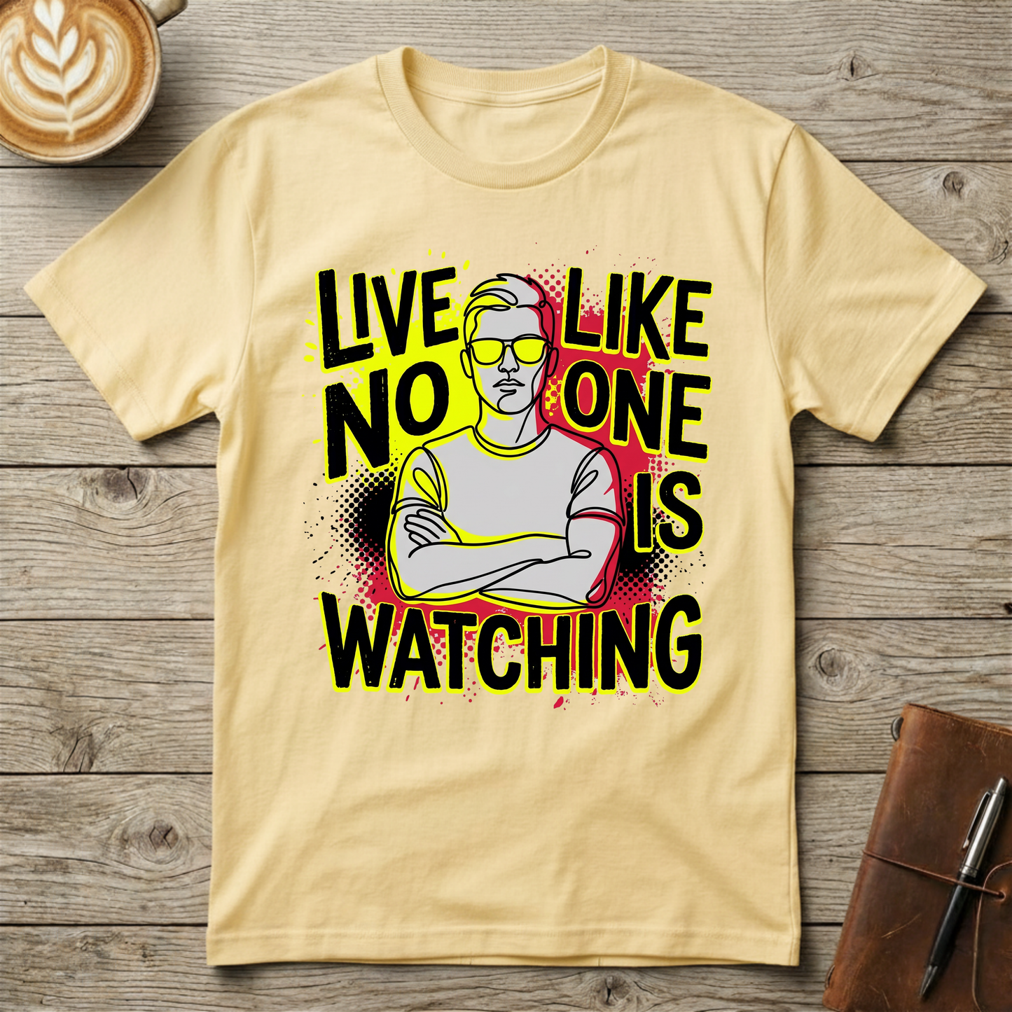 Bold Retro "Live Like No One Is Watching" Graphic T-Shirt