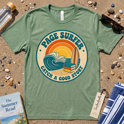 Retro Page Surfer: Catch a Good Story Graphic T-Shirt