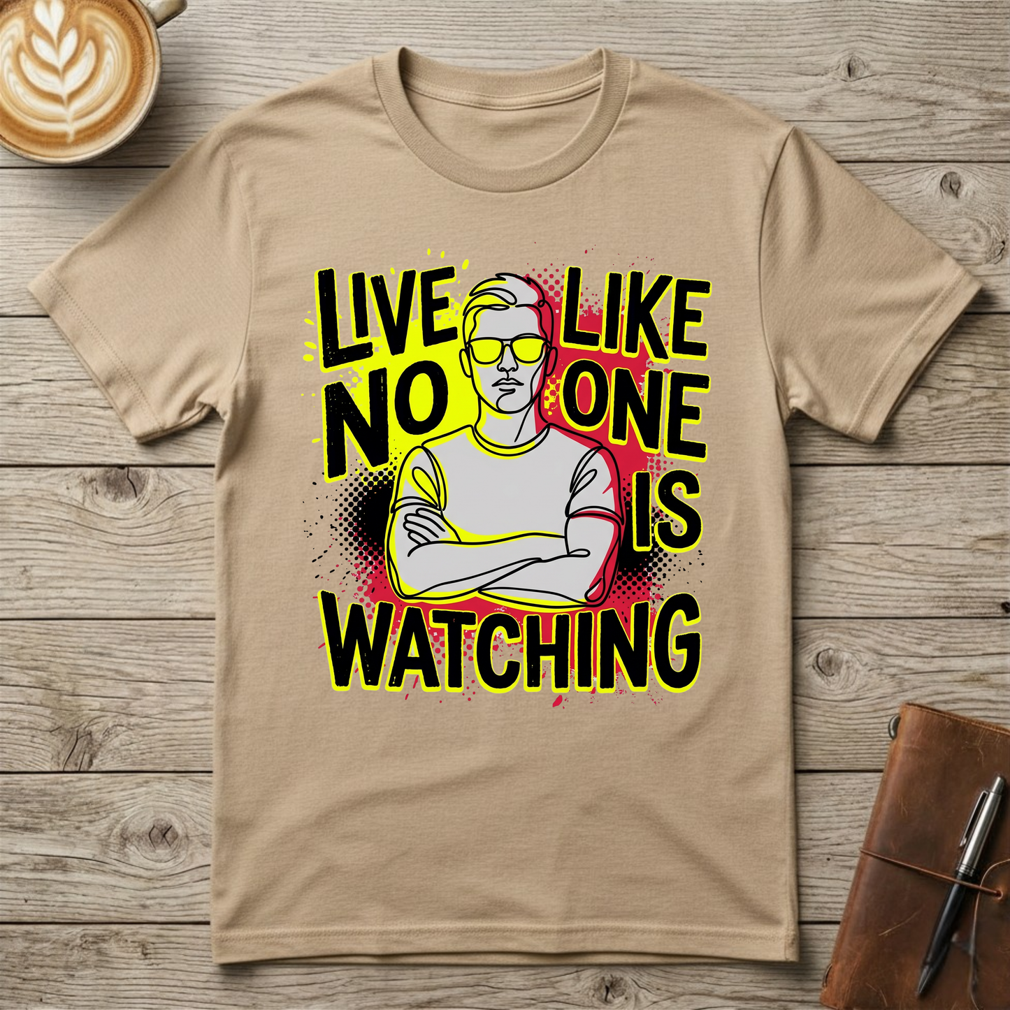 Bold Retro "Live Like No One Is Watching" Graphic T-Shirt