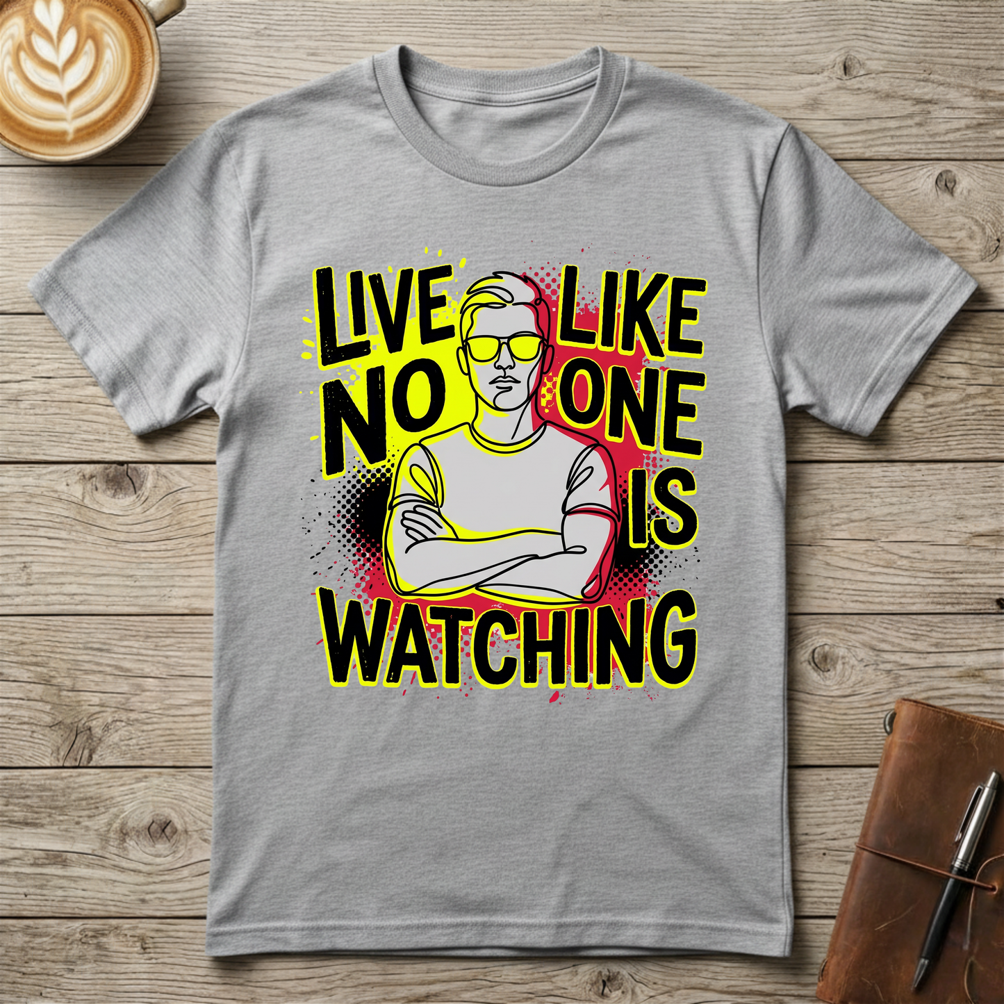 Bold Retro "Live Like No One Is Watching" Graphic T-Shirt
