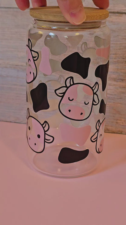 Cow-themed Glass Can