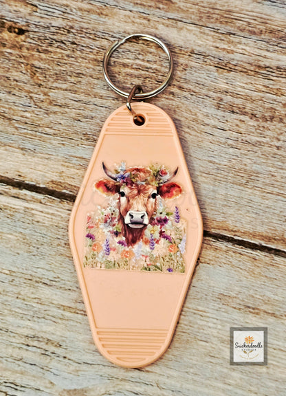 Cow-themed Motel Keychains