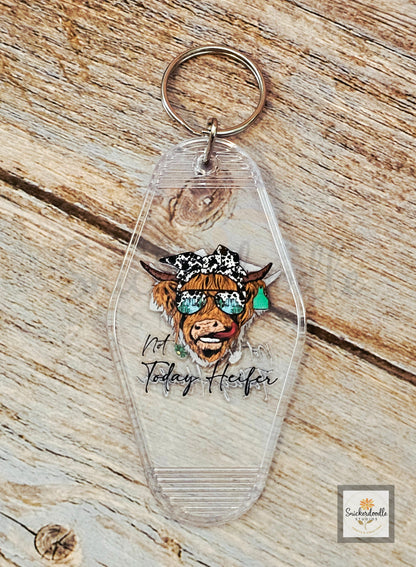 Cow-themed Motel Keychains