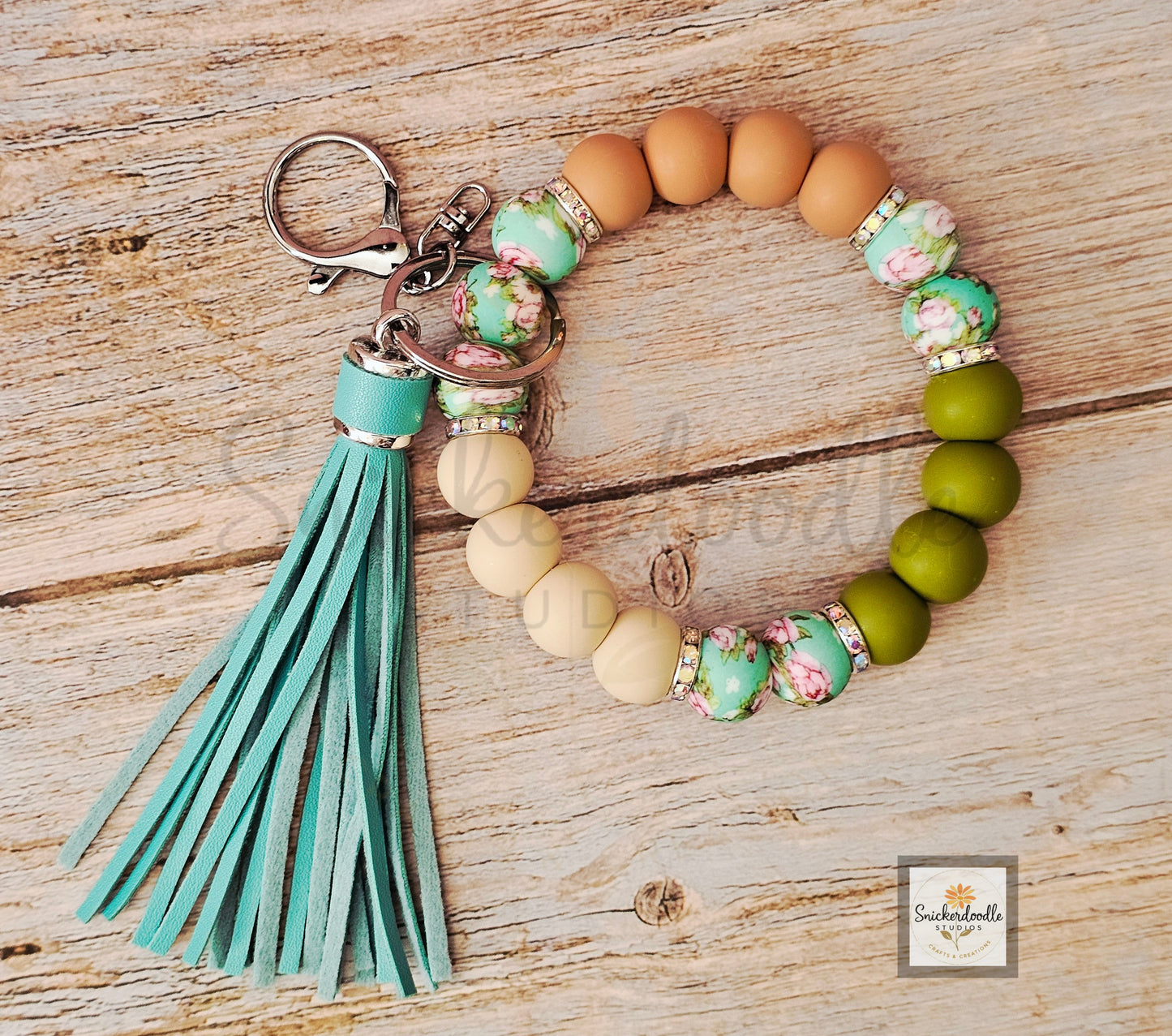 Teal Floral Wristlet with Tassel