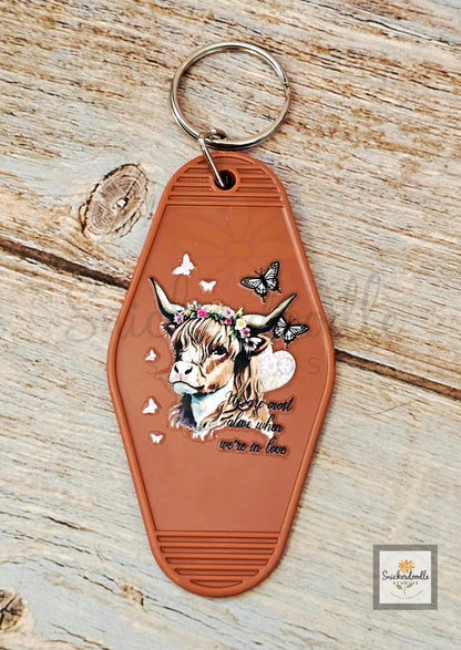 Cow-themed Motel Keychains