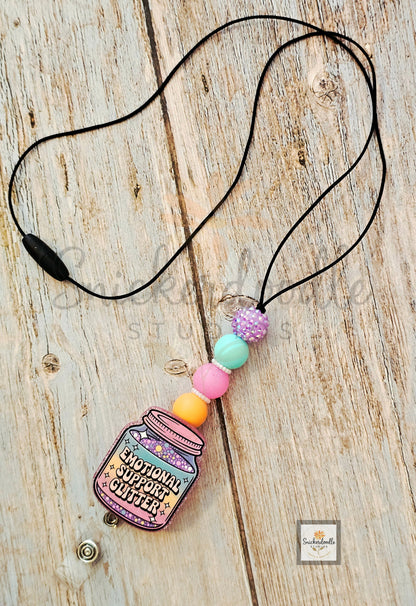 Emotional Support Glitter Lanyard