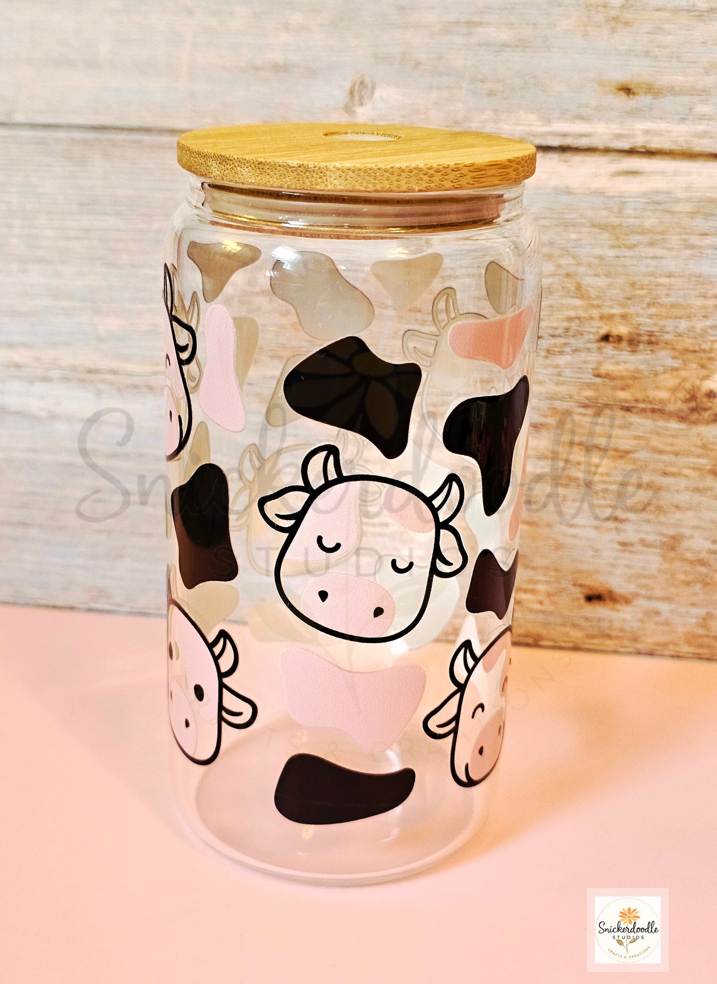 Cow-themed Glass Can