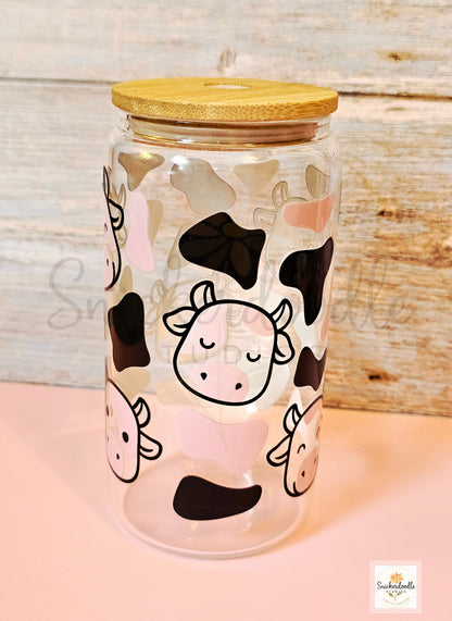 Cow-themed Glass Can